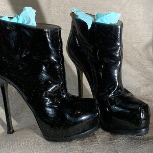 YSL  Black Patent TRIBUTE bootie 10 US  patent leather YVES SAINT LAURENT